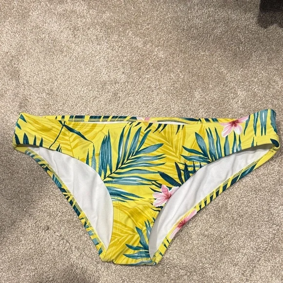 Kona Sol Yellow Leaf Print Bikini Bottom - Picture 1 of 7